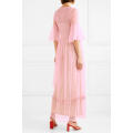 Pink Ruffle V-Neck Bead-Embellished Tulle Wrap Maxi Summer Dress Manufacture Wholesale Fashion Women Apparel (TA0328D)